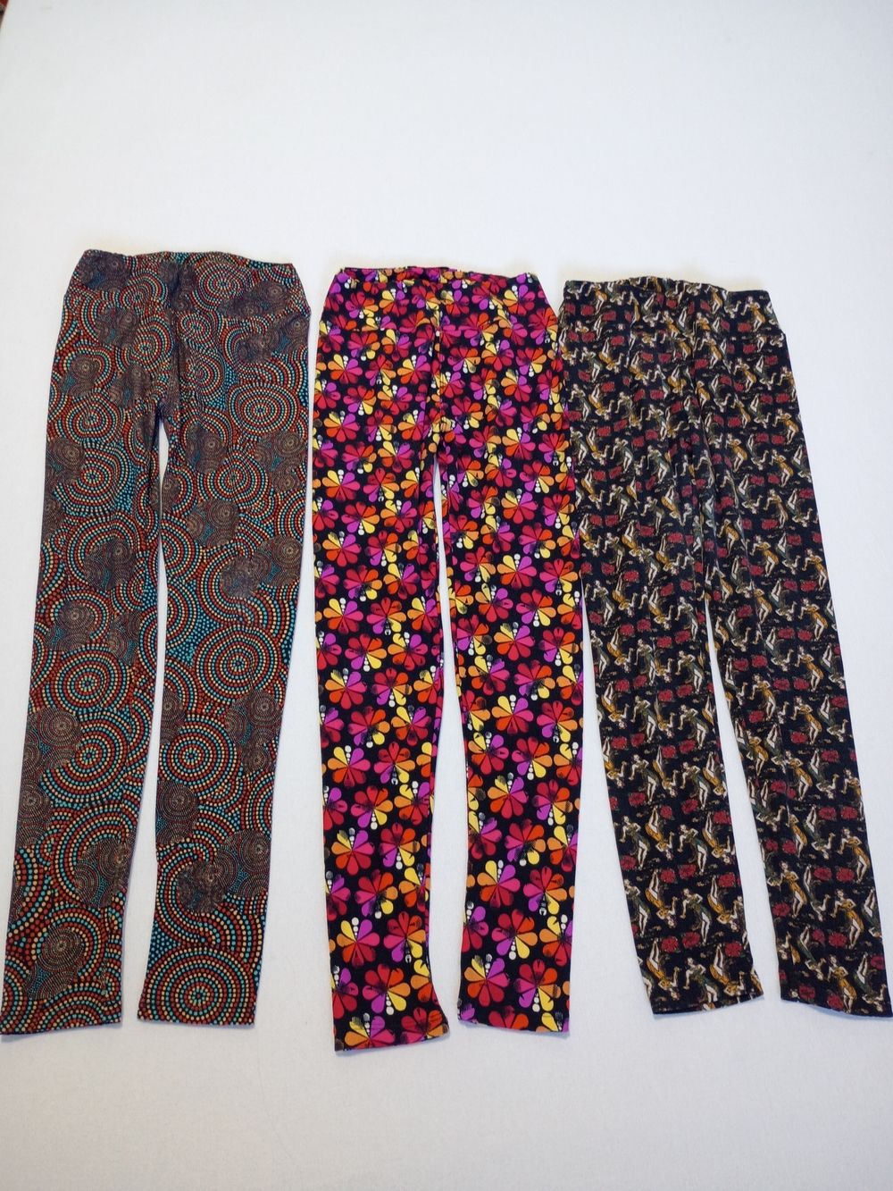 LuLaRoe OS Leggings Bundle Lot of 3 Pairs One Size Geometric Floral Hula Girls